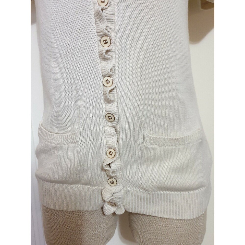 VINCE CAMUTO Womens Sz 6 Button Down Sweater Short Sleeve Deep V Neck Beige